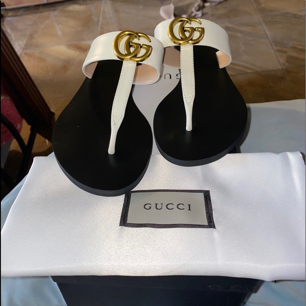 White GG Marmont Sandals